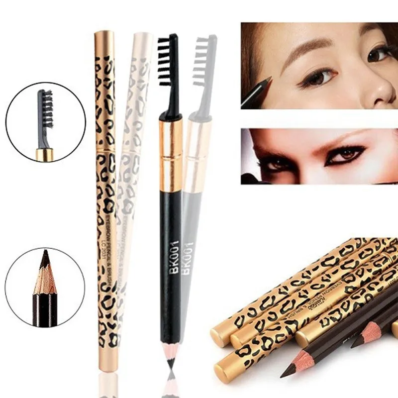 

5 Colors Sexy Leopard Double-Head Eyebrow Pencil Brush Makeup Natural Professional Waterproof Long-Lasting Eye Brow Cosmetic