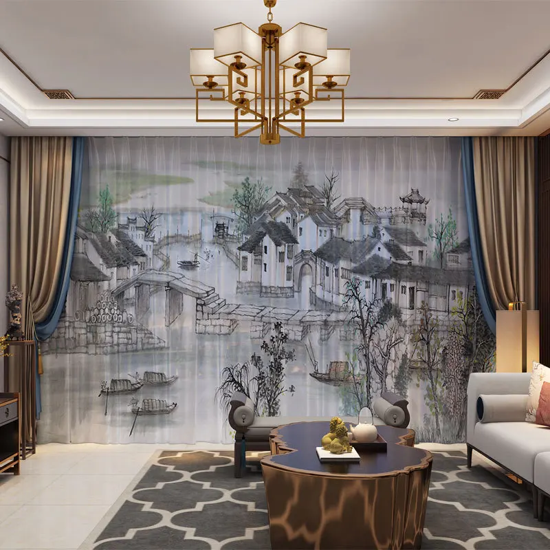 Пейзаж китайский стиль 3D индивидуальные фото шторы естественная драпировка