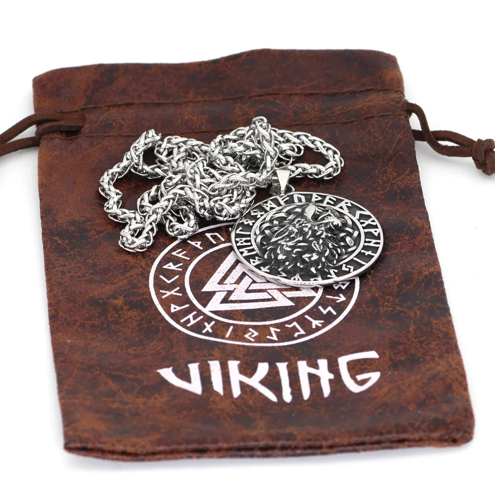 Мужское ожерелье из нержавеющей стали Viking Geri и Freki Wolf Rune Helm Of Awe с подарочной