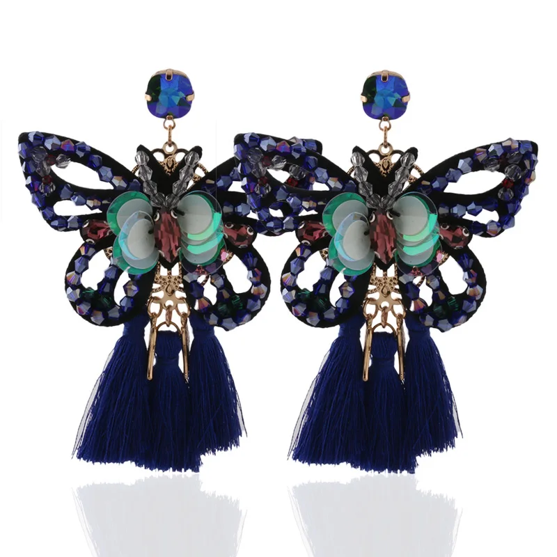 NeeFu WoFu Rhinestone Earrings Tassel Crystal Big butterfly Earring Large Long Brinco Ear Accessories Oorbellen Christmas Gift | Украшения