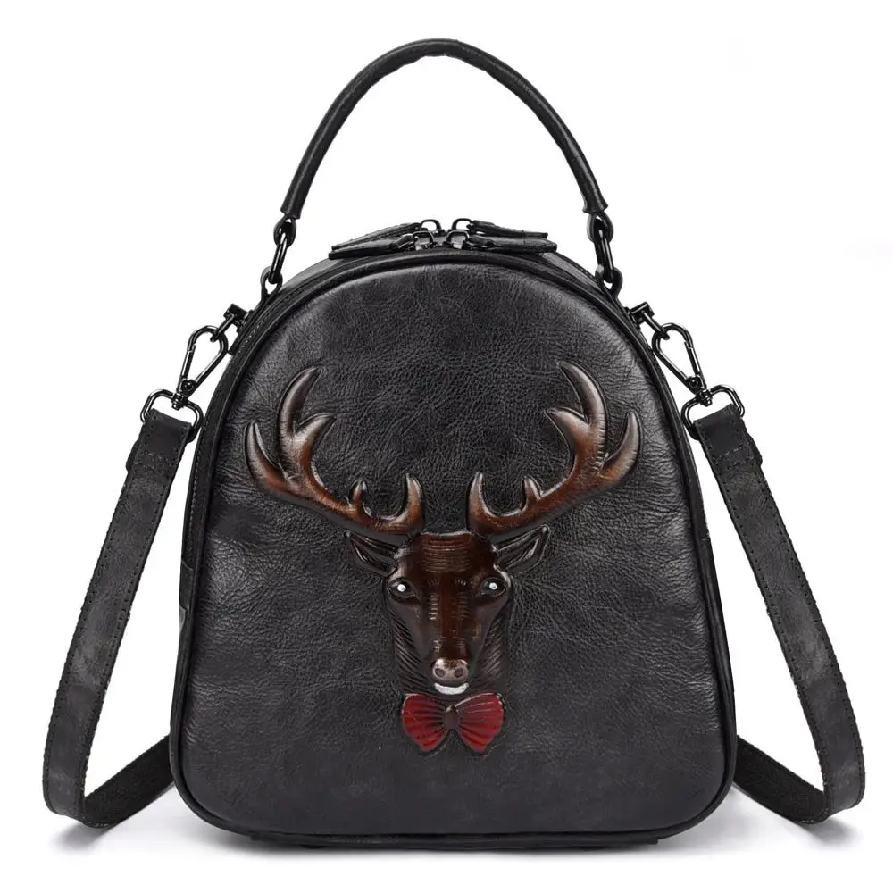 

2021 New Vintage Genuine Leather Women Mini Backpack Animal Prints Bag Leisure Cowhide Lady Travel Small Bags