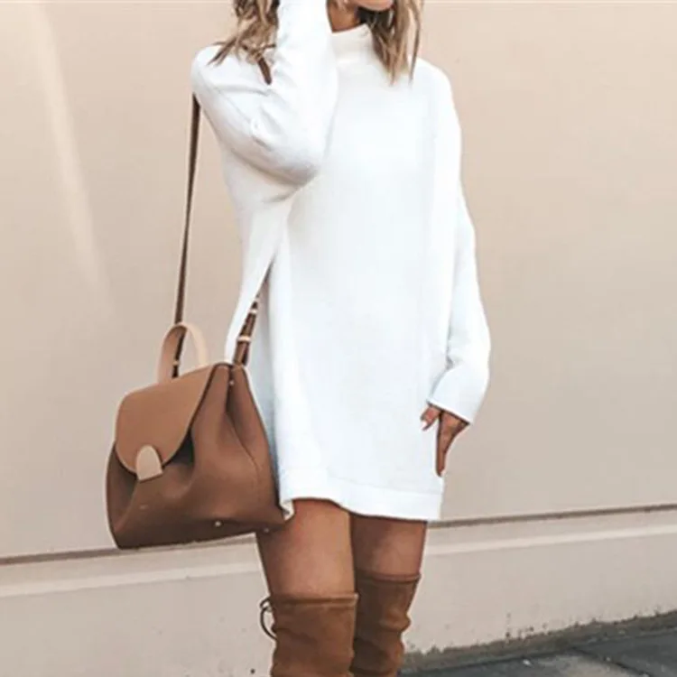 New Autumn Turtleneck Solid Knitted Sweaters Dress Women Long Sleeve Slim Streetwear Pullovers Oversized Sweater Pull | Женская одежда