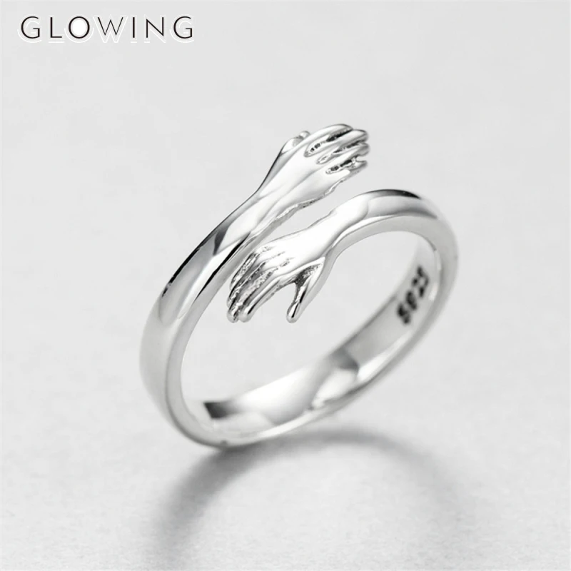

925 Silver Creative Love Hug Ring Silvers Color Fashion Lady Open Rings Jewelry Gifts for Lovers Valentine's Day Present