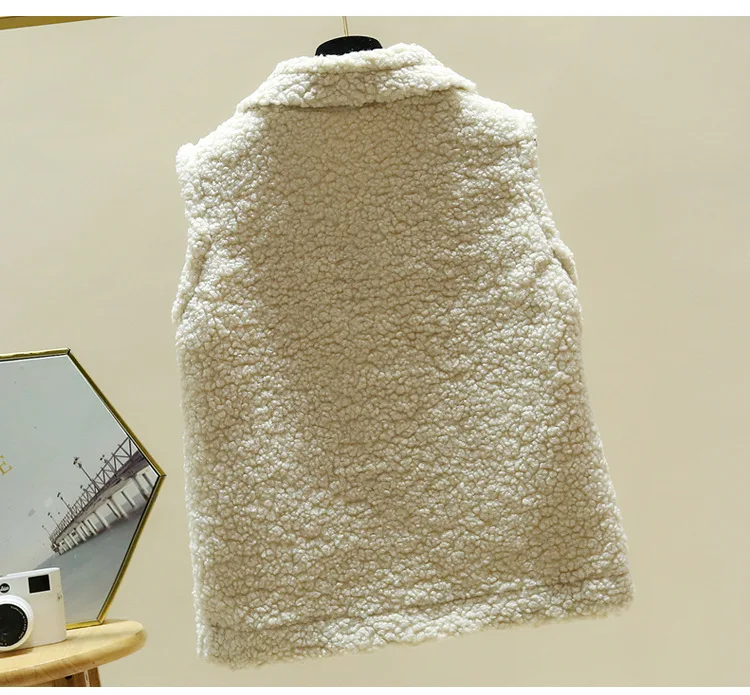 

Simple style pure color lamb hair short Vest Women Autumn Winter fur all-in-one Net red Vest pocket Casual wild thick Waistcoat