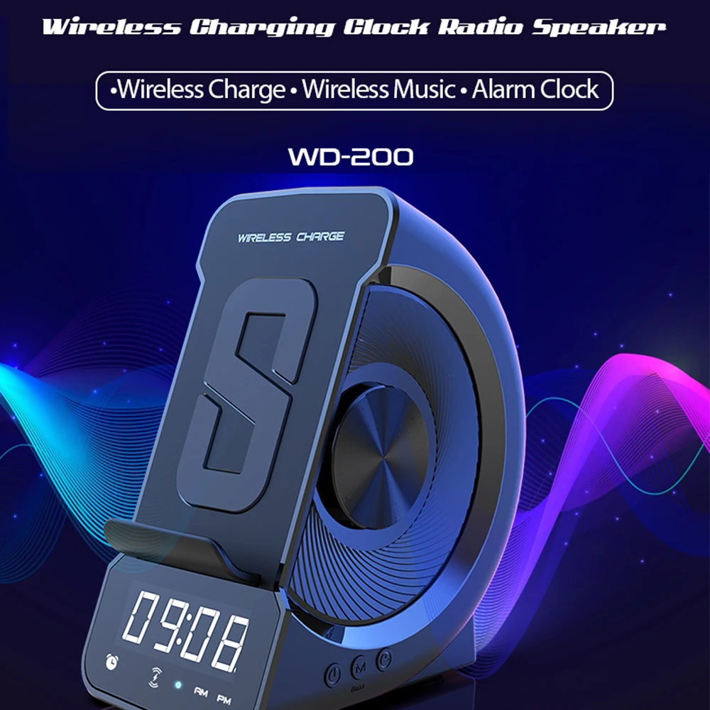 

Wireless charging mobile phone holder Bluetooth 5.0 speaker music player digital display alarm clock smart phone charging speake