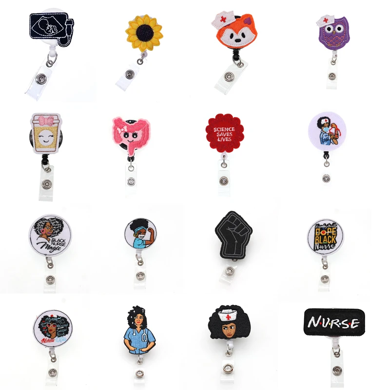 

20pcs/lot Free Shipping Black Girl Felt Retractable Badge Holder Reels For Gifts Daily Life