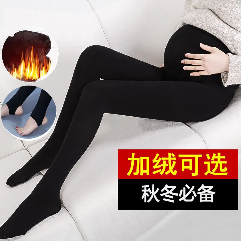 

Winter Pregnant Women Black Leggings for Maternity Warm Soft Velvet Pants Pregnancy Inner Wool Clothes
