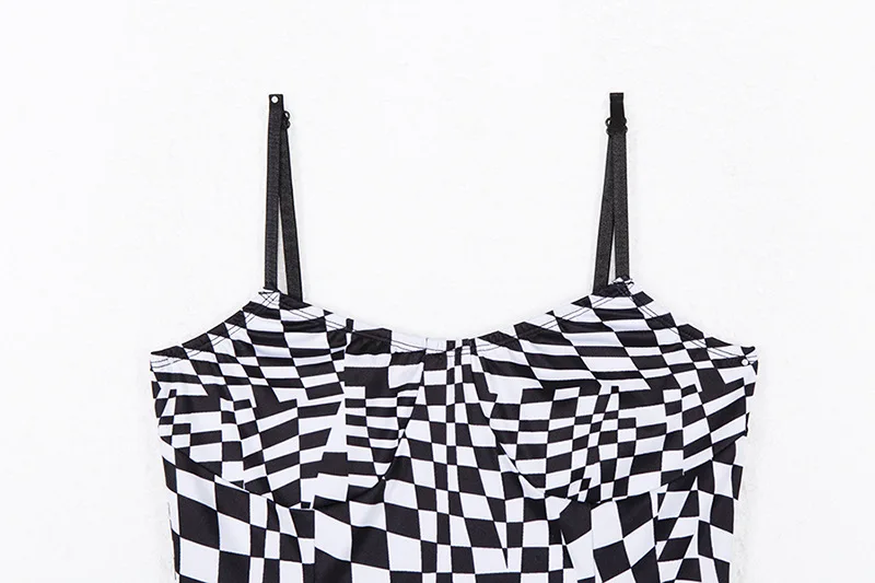 

BacklakeGirls A-line Plaid Sling Cocktail Dress Sexy V Neck Spaghetti Strap Sleeveless High Waist Summer Autumn Woman Dresses
