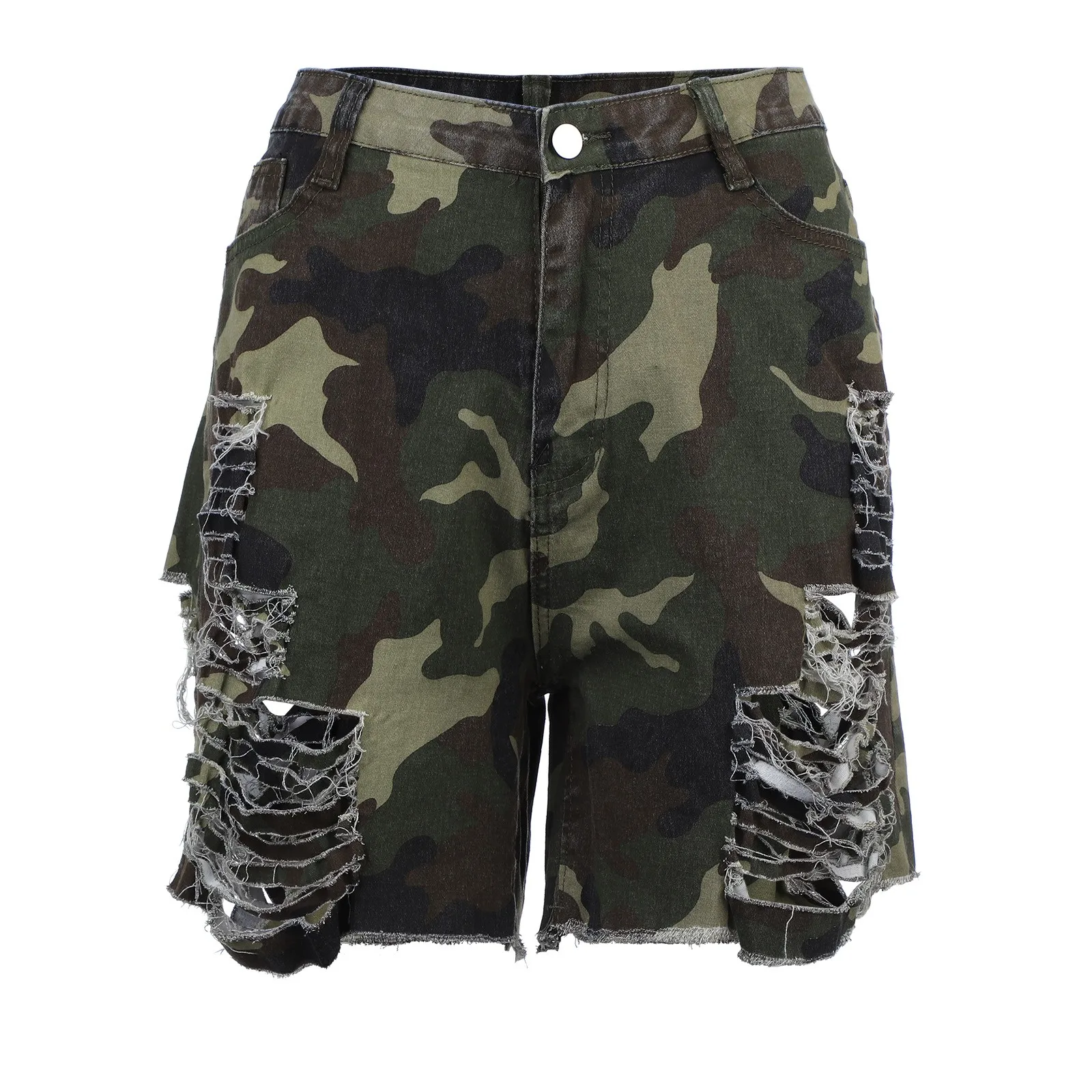

40# Hollow Camouflage Denim Shorts Ladies All-match Sexy Cut-out Women's Denim Shorts Mom Jeans Stretch Ripped Hole Baggy Jeans