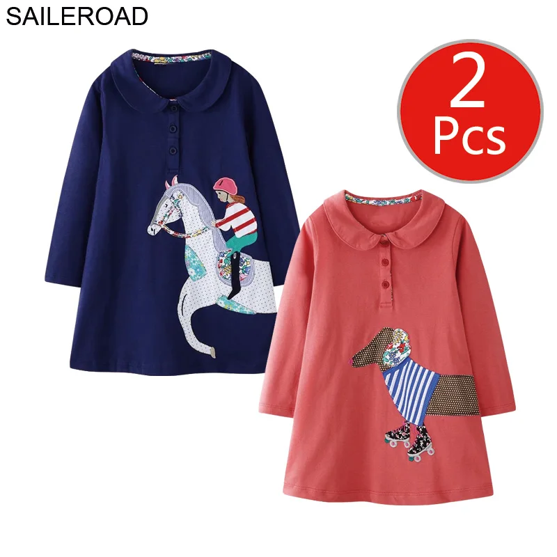 7140 7129 photo SAILEROAD 2шт. Единорог с длинным рукавом платье для детей 7 лет. Одежда для девочек. Карманные платья. Свадебные платья - Цвет: 7140 7129 photo