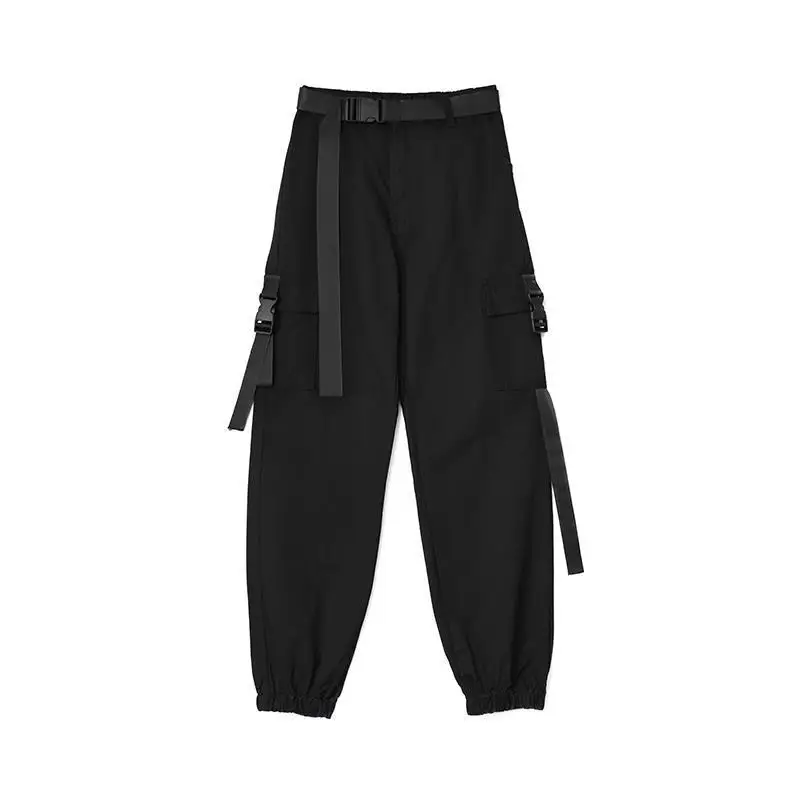 

QWEEK Gothic Black Cargo Pants Women Hippie Streetwear Autumn Harajuku Loose Trousers For Female Rave Punk Straight Oversize