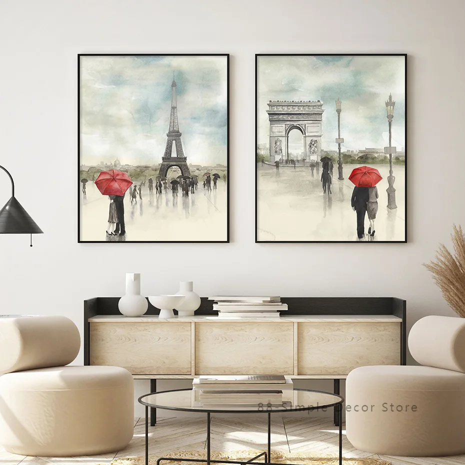 

Vintage Paris Rainy Street View Eiffel Tower Poster Canvas Painting Wall Art Print Picture For Home Decoration Pictures