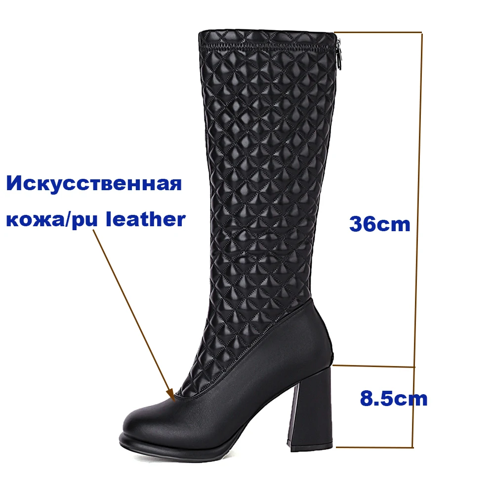 

Aliona Shoo Chunky Platform Heels Plaid Pu Leather Knee High Boots Women Retro Punk Long Boots Woman Booties Mujer 2021 Fall New