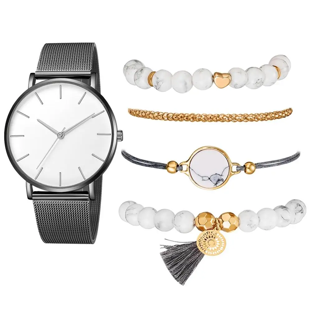 As Show Watch Set Новые Модные Элегантные женские часы, 5 шт. в наборе, браслет, кварцевый механизм, простые, водонепроницаемые, розовое золото, сетка, женские часы, Relogio Feminino - Цвет: As Show Watch Set