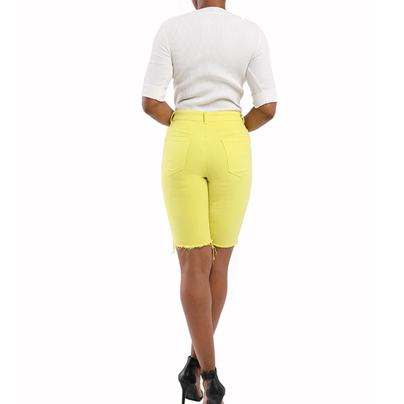 Летние женские джинсовые шорты с высокой талией черные Стрейчевые рваные