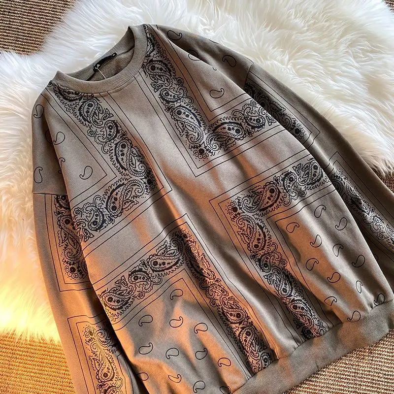 

ins Chao Brand Fried Street Hip Hop Crewneck Dress Men's Spring and Autumn Trend Loose oversize Cashew Coat Women