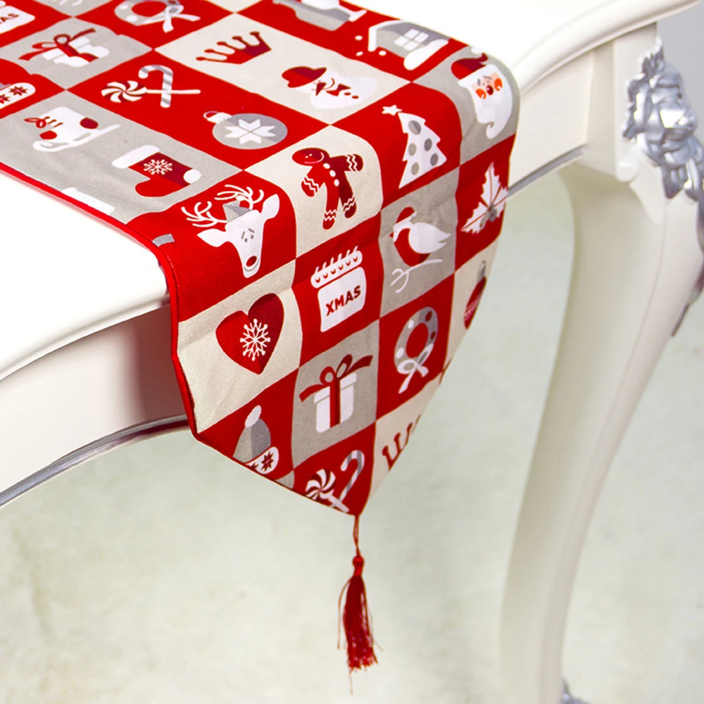 

Christmas Xmas Table Runner Elk Snowman Tablecloth Table Landscape Cover Decor