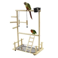 parrot birds solid wood toy swing ladder shelf double layer wooden bird stand with bird feeder and tray pet bird accessories
