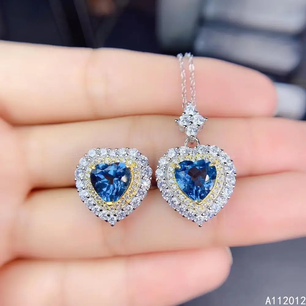 

KJJEAXCMY fine jewelry natural blue topaz 925 sterling silver exquisite girl new set support test with box