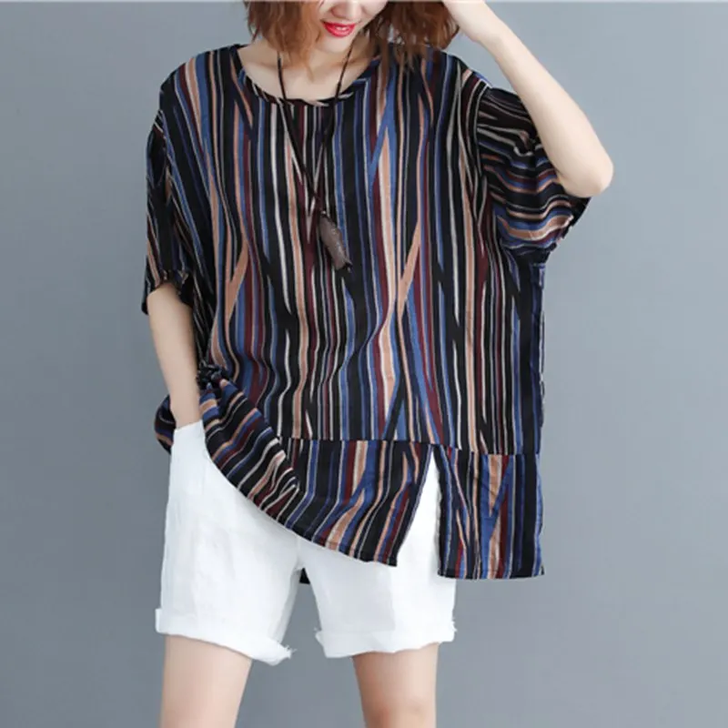 Женская хлопковая льняная блузка Повседневная Свободная длинная футболка в