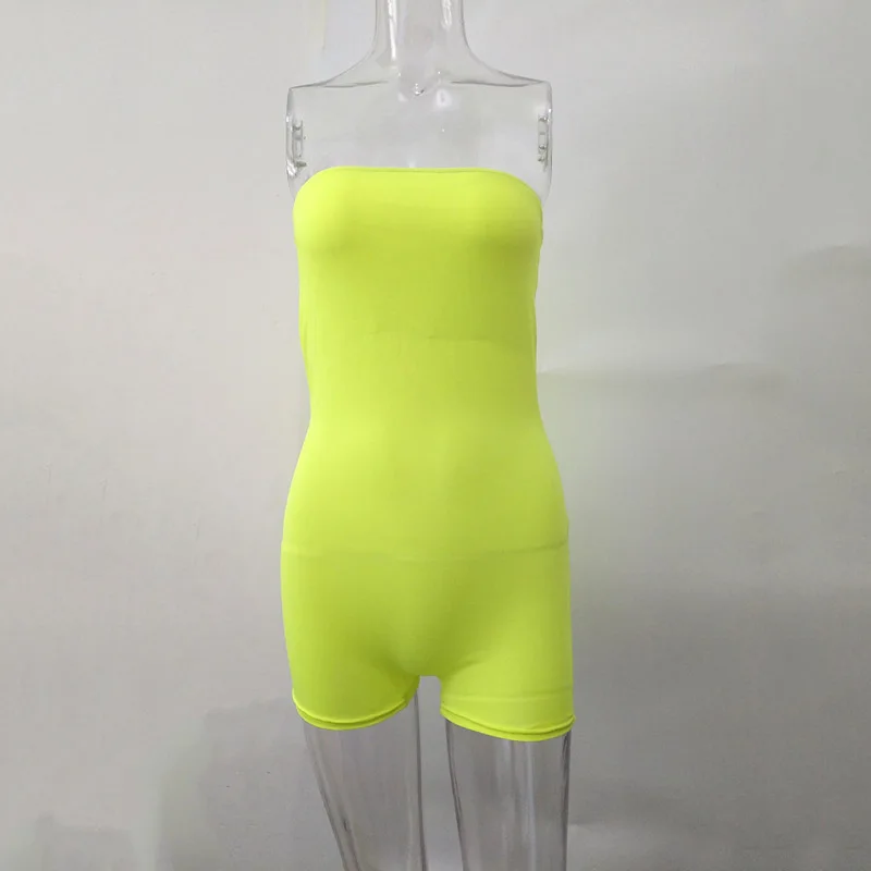 

2021 Fashion Solid Color Bodysuits Sexy Sleeveless Strapless Tops & Tight Shorts Sports Playsuits White Green Female Jumpsuits