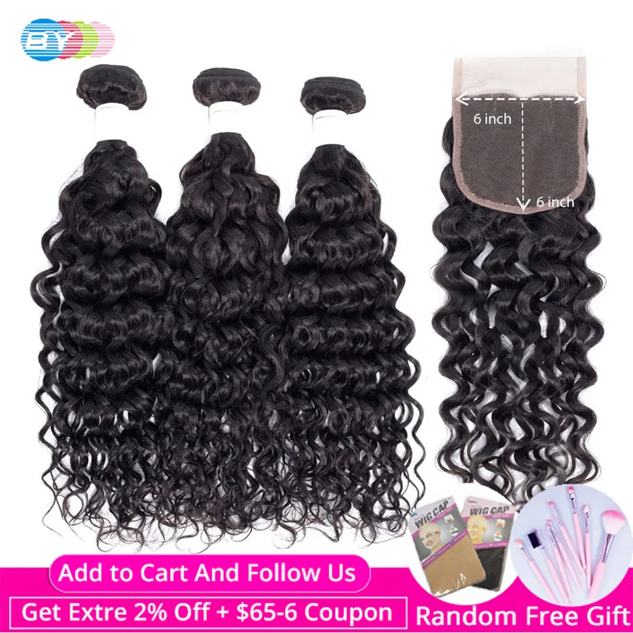 Волнистые пряди с закрытием 6x6 бразильские человеческих волос Remy для наращивания