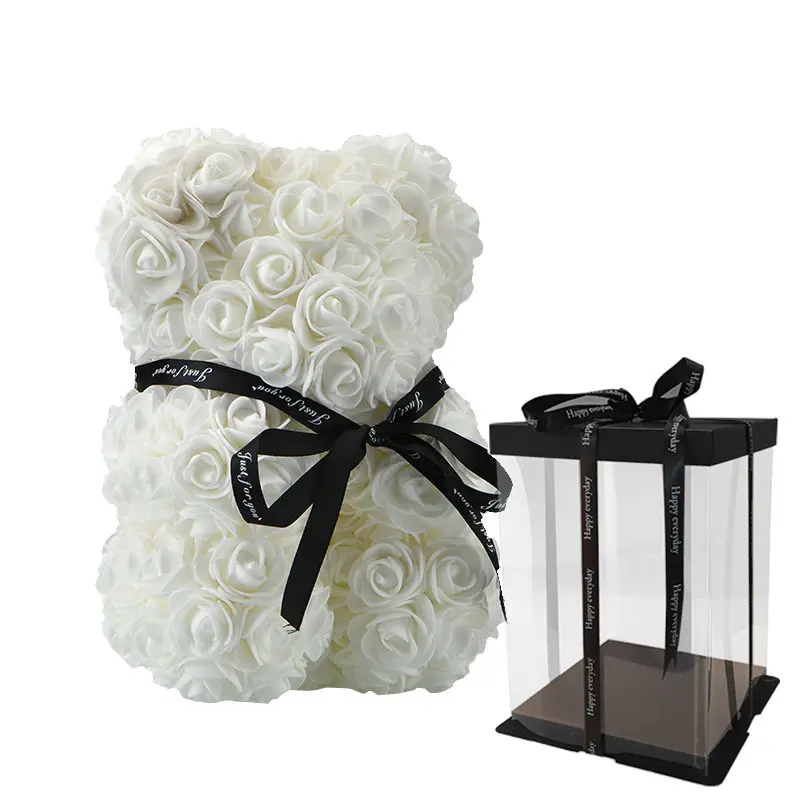 20cm white with box Дешево 40 см красный медведь Роза плюшевый медведь Роза цветок искусственные украшения Рождественские подарки для женщин подарок на день Святого Валентина - Цвет: 20cm white with box