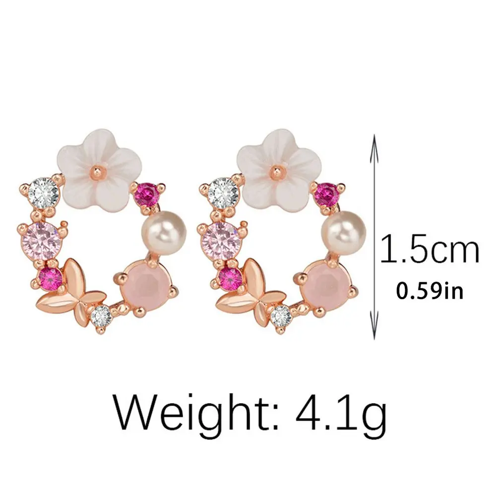 

Sweet Flower Earrings Jewelry Girl Heart Pearl Bow Flower Ring Ear Circle Wedding Jewelry