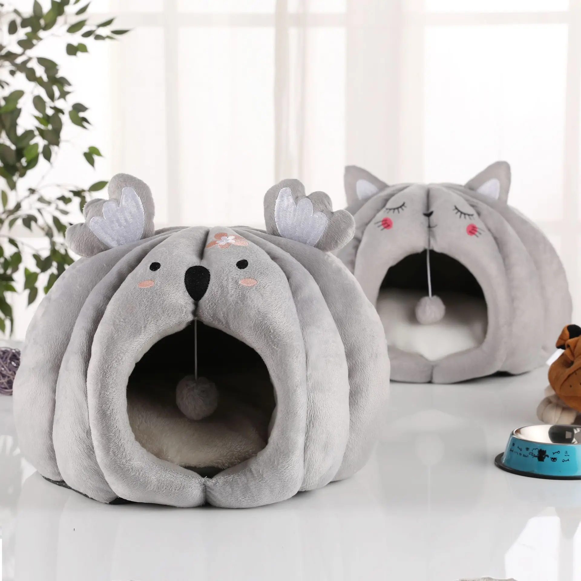 Cute Cat Bed House Warm Pet Basket Cozy Kitten Lounger Cushion Puppy Cave Kennel Dog Mat Sleeping Bag with Ball Accessories | Дом и сад