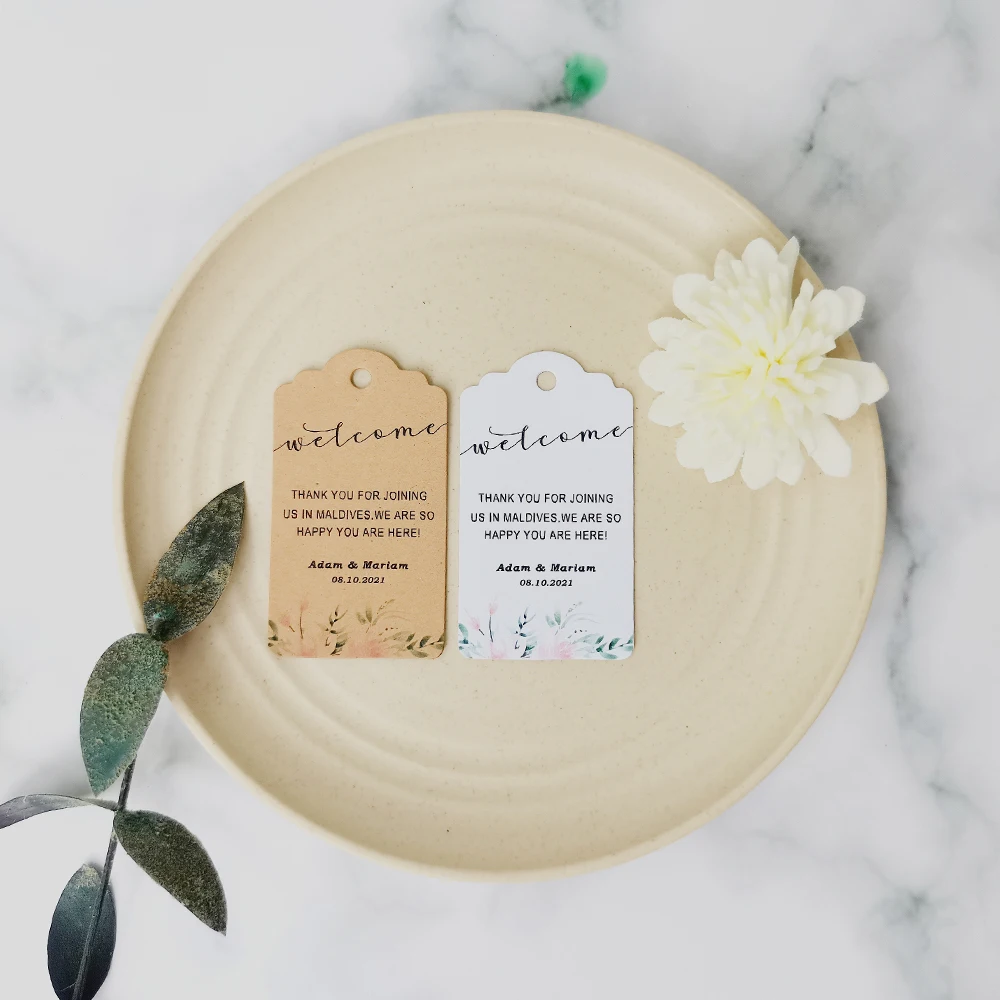 

JD24-100 Pcs 35x62mm White Kraft Label European Simple Plant Tags Welcome Labels Hang Tags For Handmade Items Your Logo