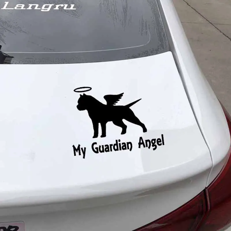 Langru 14.2*11.1CM Fun My Guardian Angel Pitbull Car Sticker Vinyl Decals Bully Dog Graphics Accessories Jdm | Автомобили и