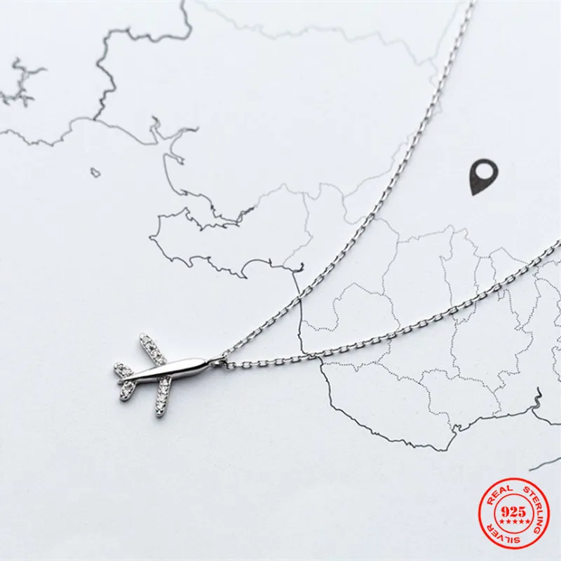 

YIZIZAI Geniune 925 Sterling Silver Airplane Pendant Necklace For Women Handmade Crystal Aircraft Jewelry Christmas Gifts