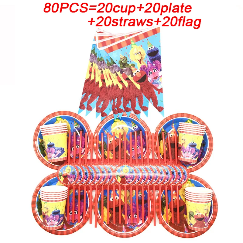 

Sesame Street Birthday Banner Decorations Kids Disposable Cup Plate Straws Tableware Set Baby Shower Party Supplies For 20Person