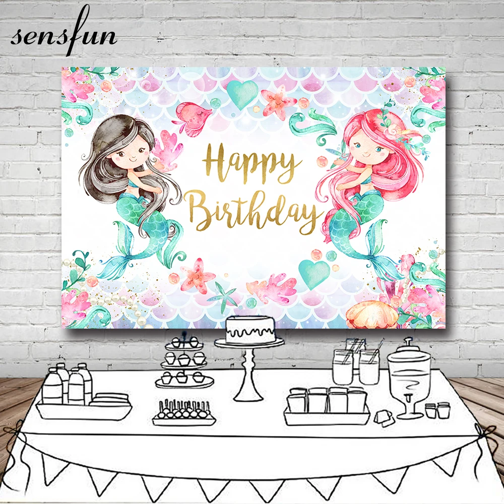 

Задний фон для фотосъемки новорожденных девочек с изображением русалки и морепродуктов Sensfun для дня рождения