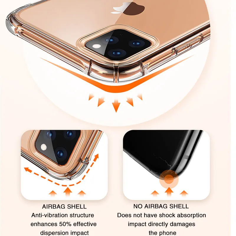 Transparent Protection Case For iPhone 11 Pro X XS Max Four Corner Strengthen Silicon Clear Cover pro max 7 8 Plus |