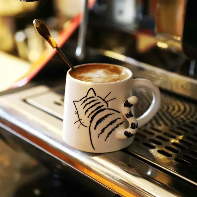 

Three Dimensional Tail Embossed Coffee Cup Ceramic Mug Home Breakfast Milk Juice Drinkware Couple Gift