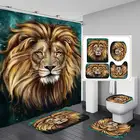 Занавеска для душа из полиэстеровой ткани с коричневой головкой льва, нескользящий коврик для ванной, чехол для унитаза, коврики с художественным принтом, домашний декоративный набор для ванной комнаты