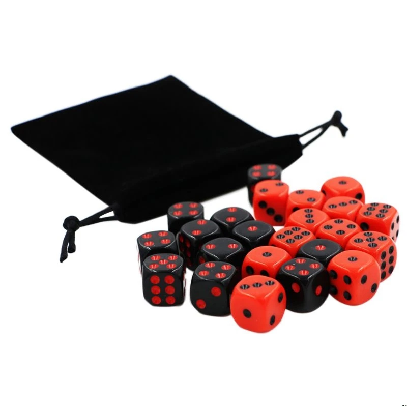 

24pcs/set 16mm Dice Round Corner Point Dice RPG Gambling Games Cube Party Board Game Black Red With Velvet Bag