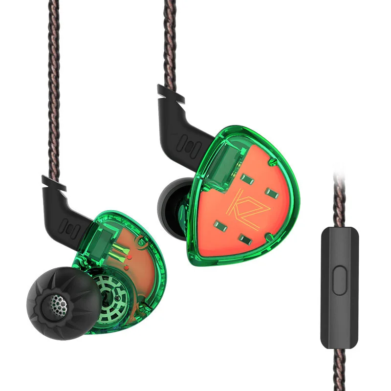 Green with mic KZ ES4 сбалансированная арматура с динамическим наушником-вкладышем BA драйвер шумоподавление гарнитура с микрофоном KZ AS10 ZS5 ZS6 ZS10 BA10 - Цвет: Green with mic