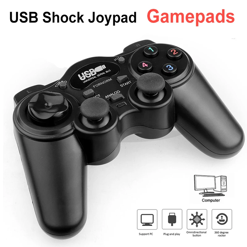 

Wired Gamepad Joystick USB 2.0 Wired Shock Joypad Gamepads Game Controller For PC Laptop Computer Win7/8/10/XP/Vista