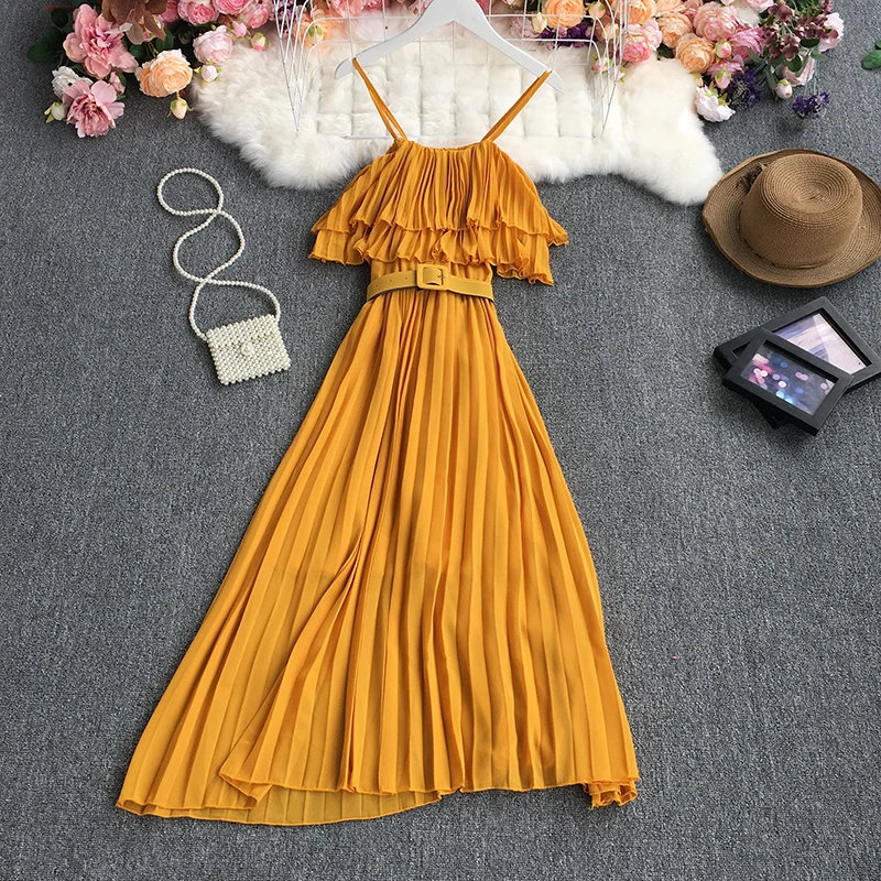 

Женское плиссированное платье Fitaylor, летнее платье с оборками и поясом, вечерние платья с высокой талией