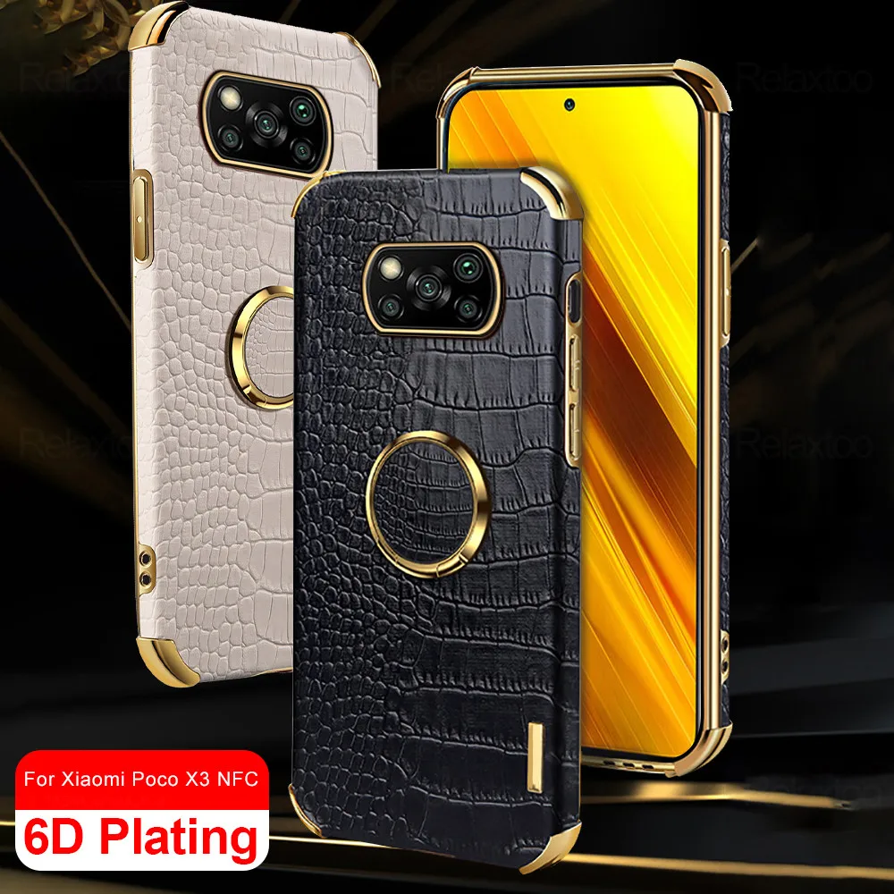 

Crocodile Leather Case For Xiaomi Poco X3 Pro X 3 NFC PocoX3 X3Pro Poko Pocophone 3X Car Magnetic Ring Stand Bracket Cover Coque