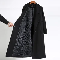 black coat womens mid length new popular high end double sided cashmere autumn and winter thickening woolen coat