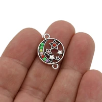 10pcs silver plated crystal moon star charm connector for jewelry making bracelet accessories diy craft 16x22mm
