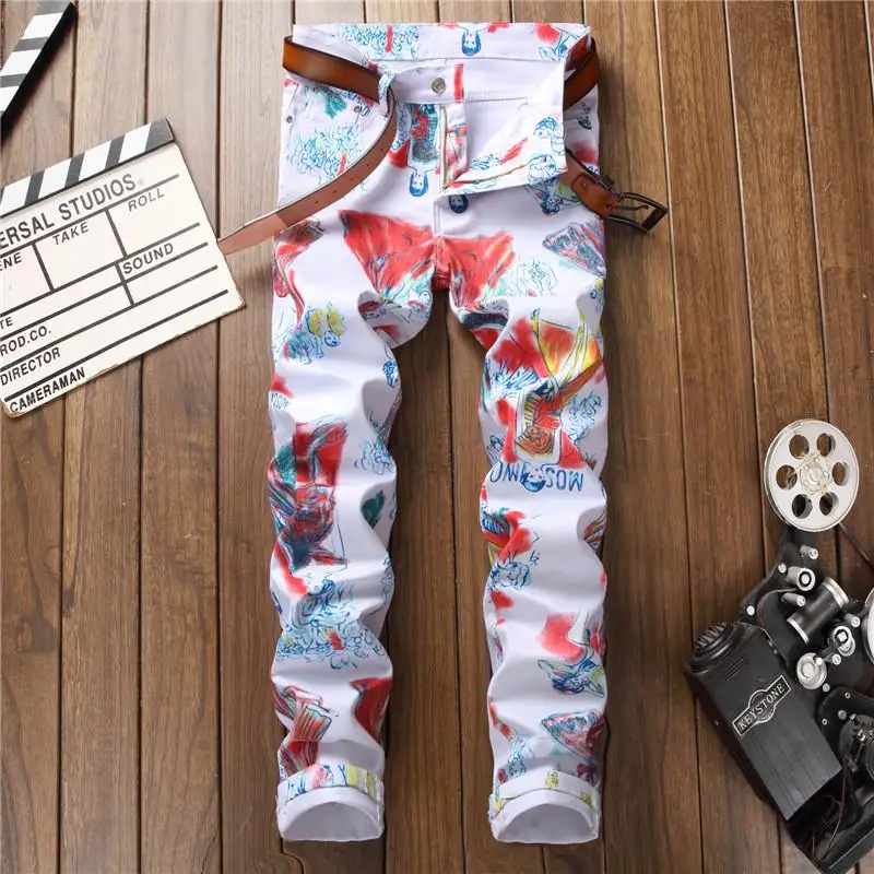 

Men's Denim Washed Trousers Jeans Slim Straight Pants