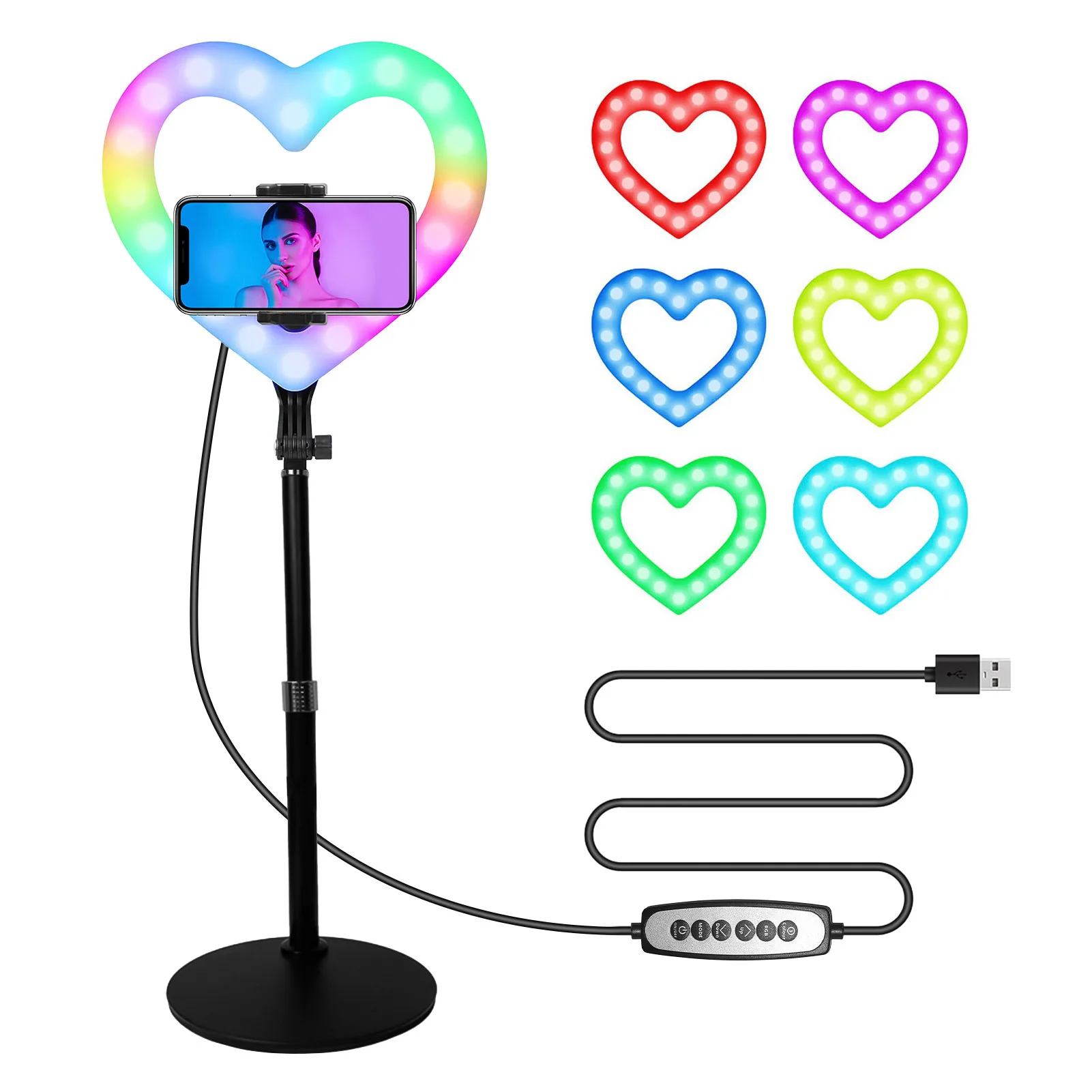 

Настольный Штатив/кронштейн 10 дюймов RGB видео светодиодный светильник в форме сердца с регулируемой яркостью USB держатель телефона лампа дл...