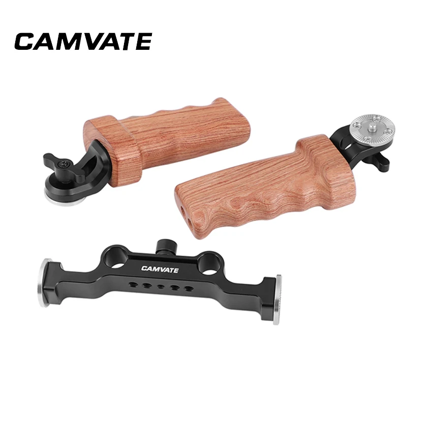 CAMVATE ARRI Rosette ручка пара (дерево) с 15 мм Railblock для DLSR камеры плеча Rig C2422|Аксессуары