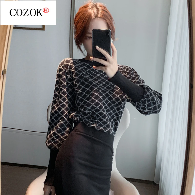 

2021 Fall/winter New Hedging Padded Lantern Sleeve Women's Sweater Warm Knit Sweater Top Bottoming Shirt