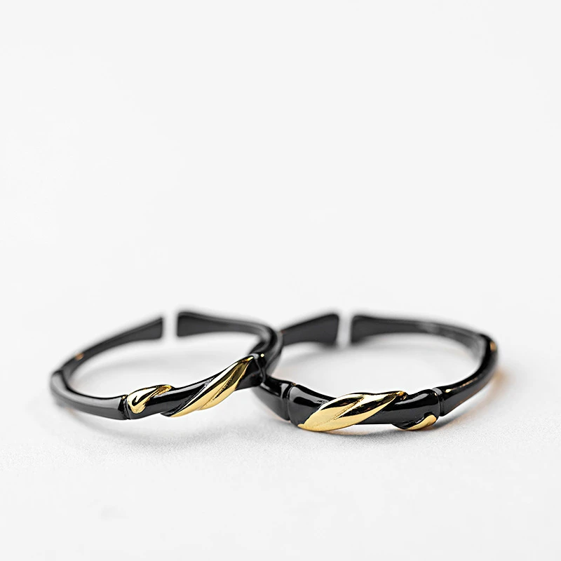 Двойные кольца из черного золота и бамбука открытые манжеты свадебные