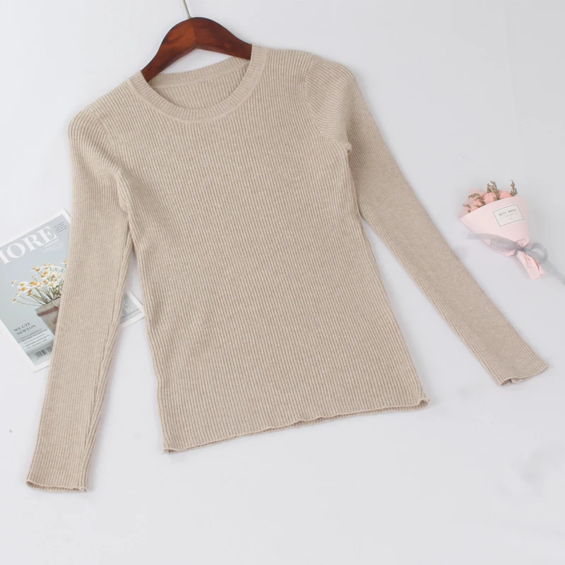 Khaqi 528 ONLYSVTER дешевые Для женщин базовый свитер Эластичный Slim Fit джемпер задник, однотонный цвет, трикотажный пуловер Свитера с круглым вырезом Pull женские; Лидер продаж - Цвет: Khaqi 528